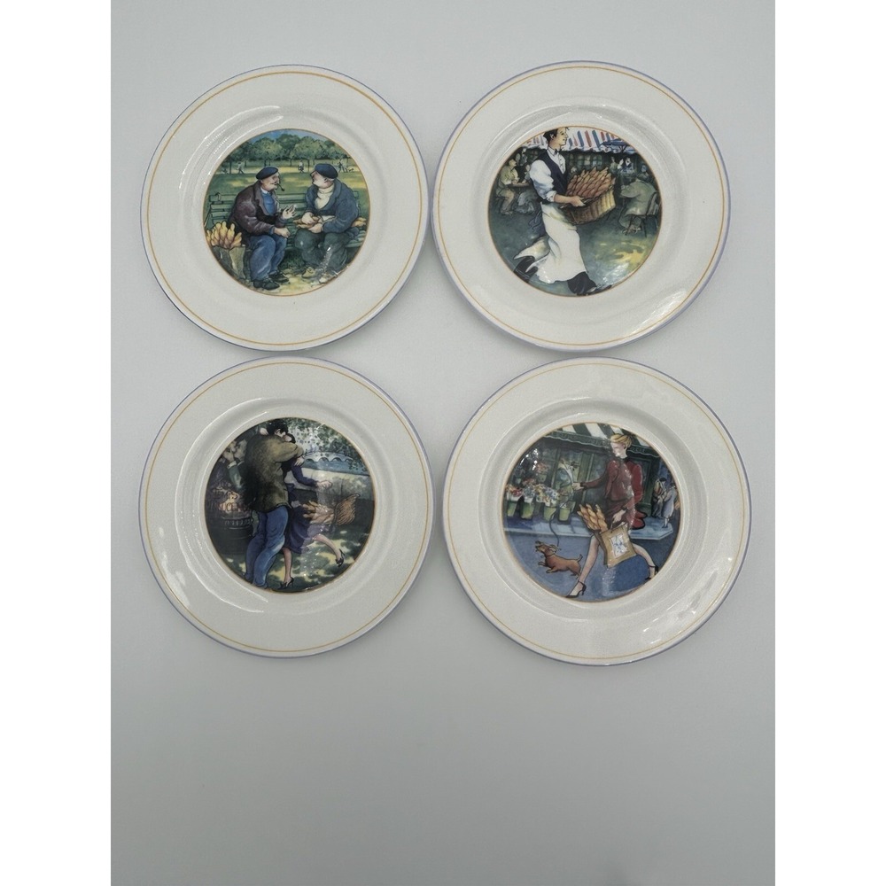 Sabatier French Bread Colorful 7" Bread Dessert Plates Set of 4 Vintage Paris